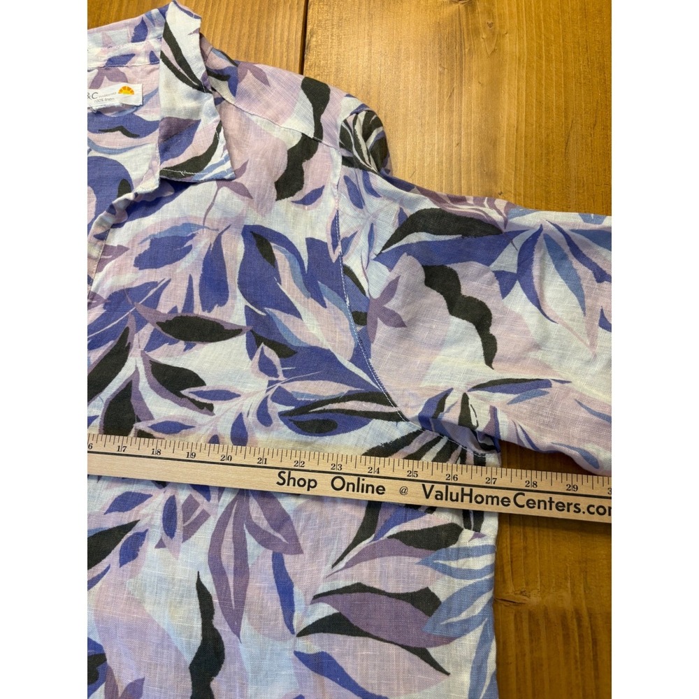 C&C California Women Purple Tropical Leaf Print 100% Linen Tunic Top 3/4 Sleeve - Picture 4 of 11